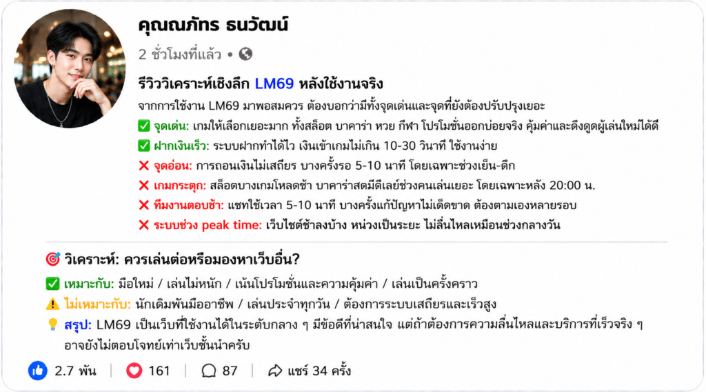 เจาะลึก LM69: คุ้มค่าที่จะเล่นจริงหรือแค่โปรโมชั่นลวงตา?