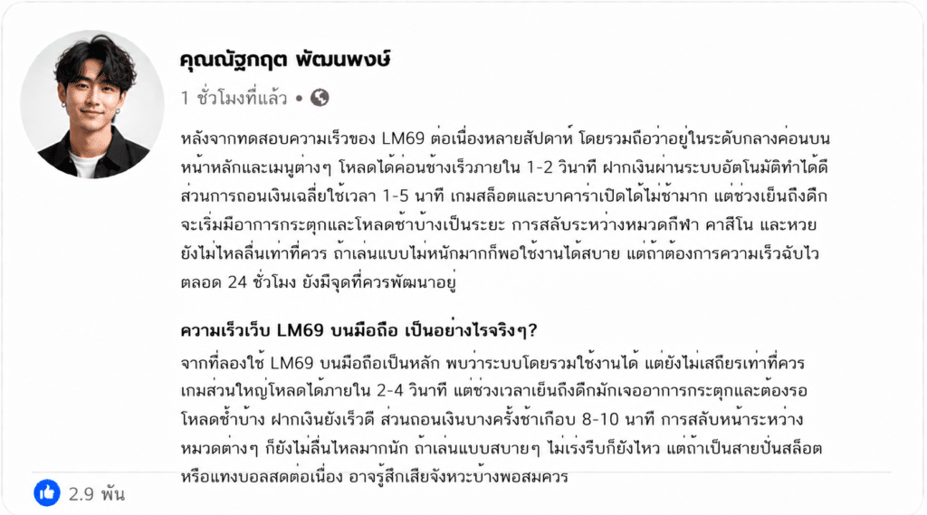 รีวิวความเร็วเว็บ LM69: เร็วใช้ได้หรือยังมีจุดสะดุด?
